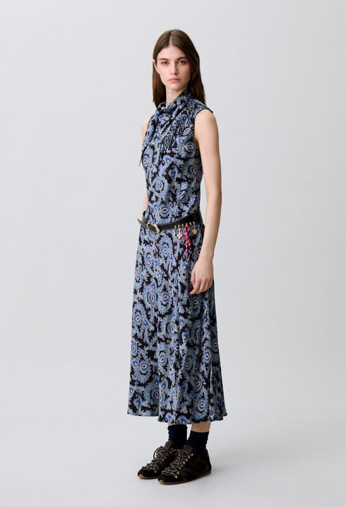 Flowy printed satin dress