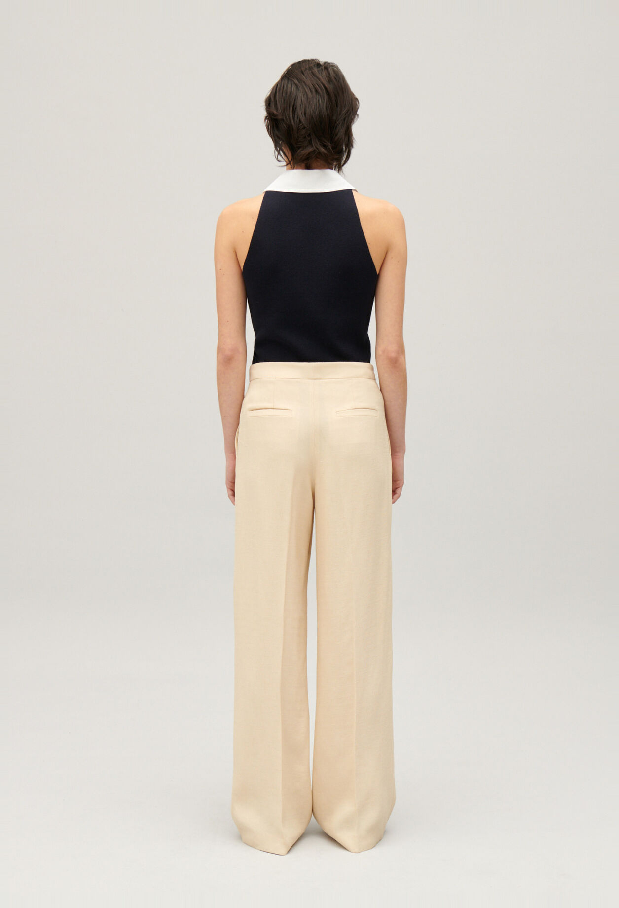 Wide-leg beige trousers