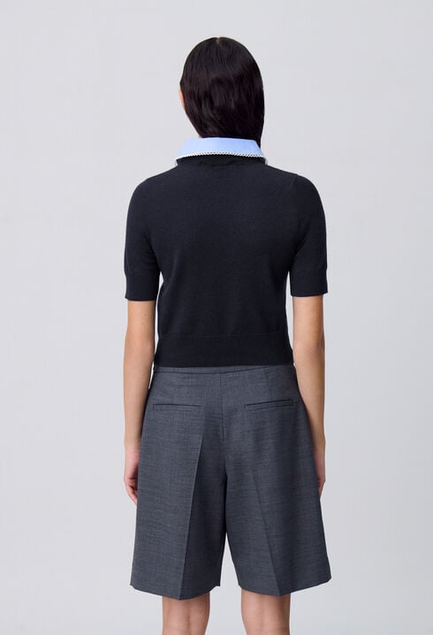 Fine Knit Top with Collar