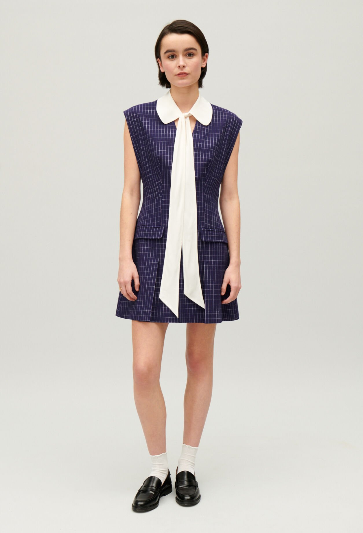 Short indigo checked dress