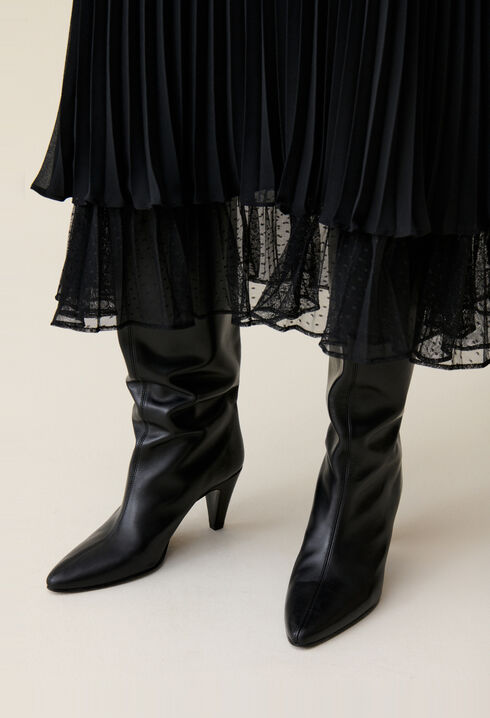 Black pleated midi skirt