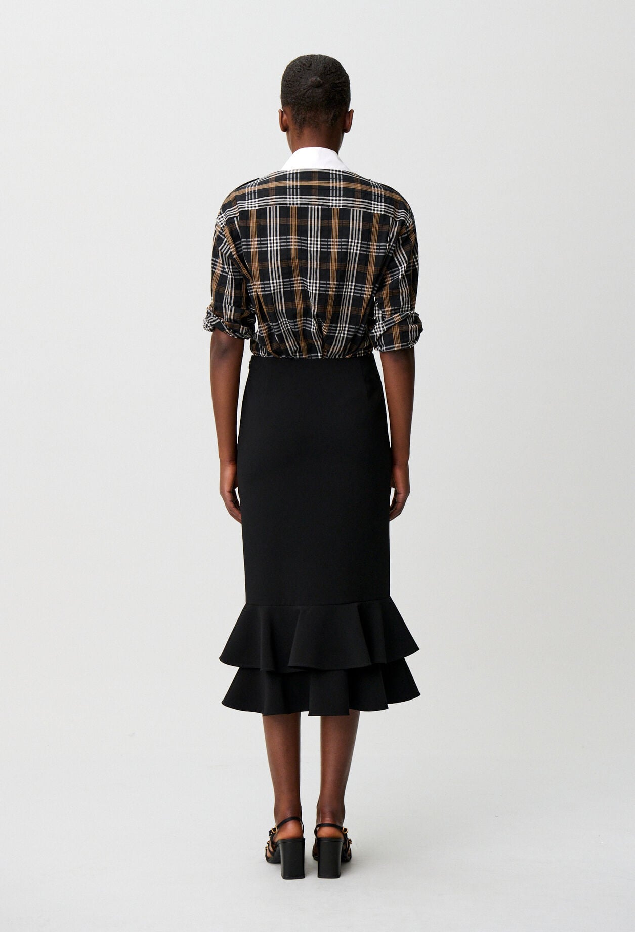 Flared ruffled midi skirt
