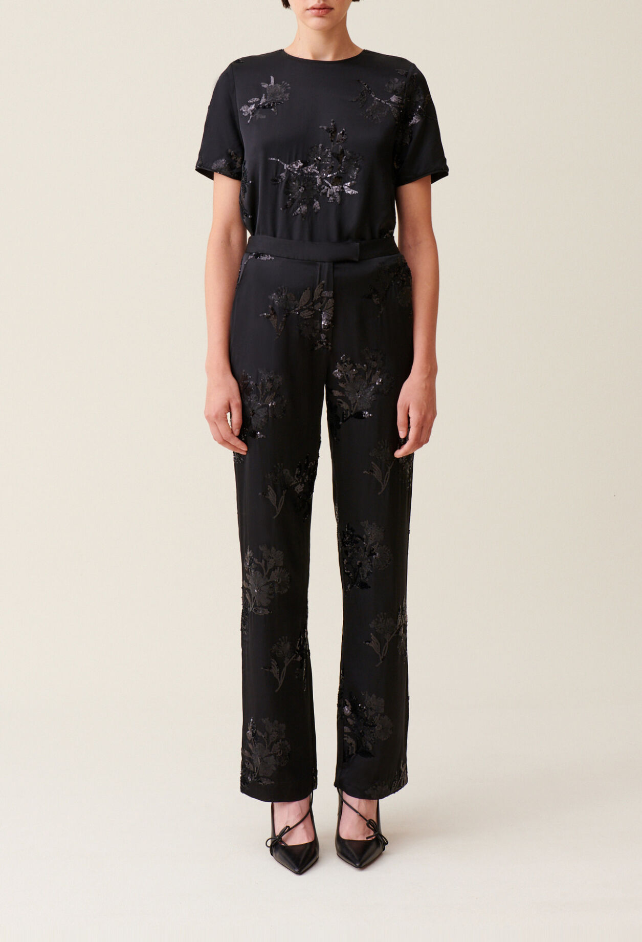 Black sequin-embellished trousers