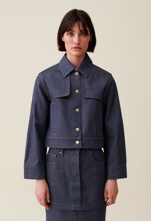 Oversized dark denim jacket