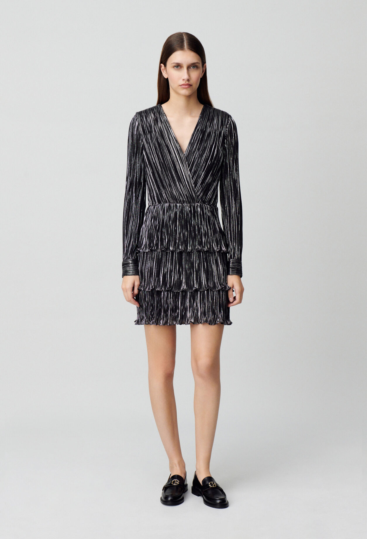 Short silver ruffled dress
