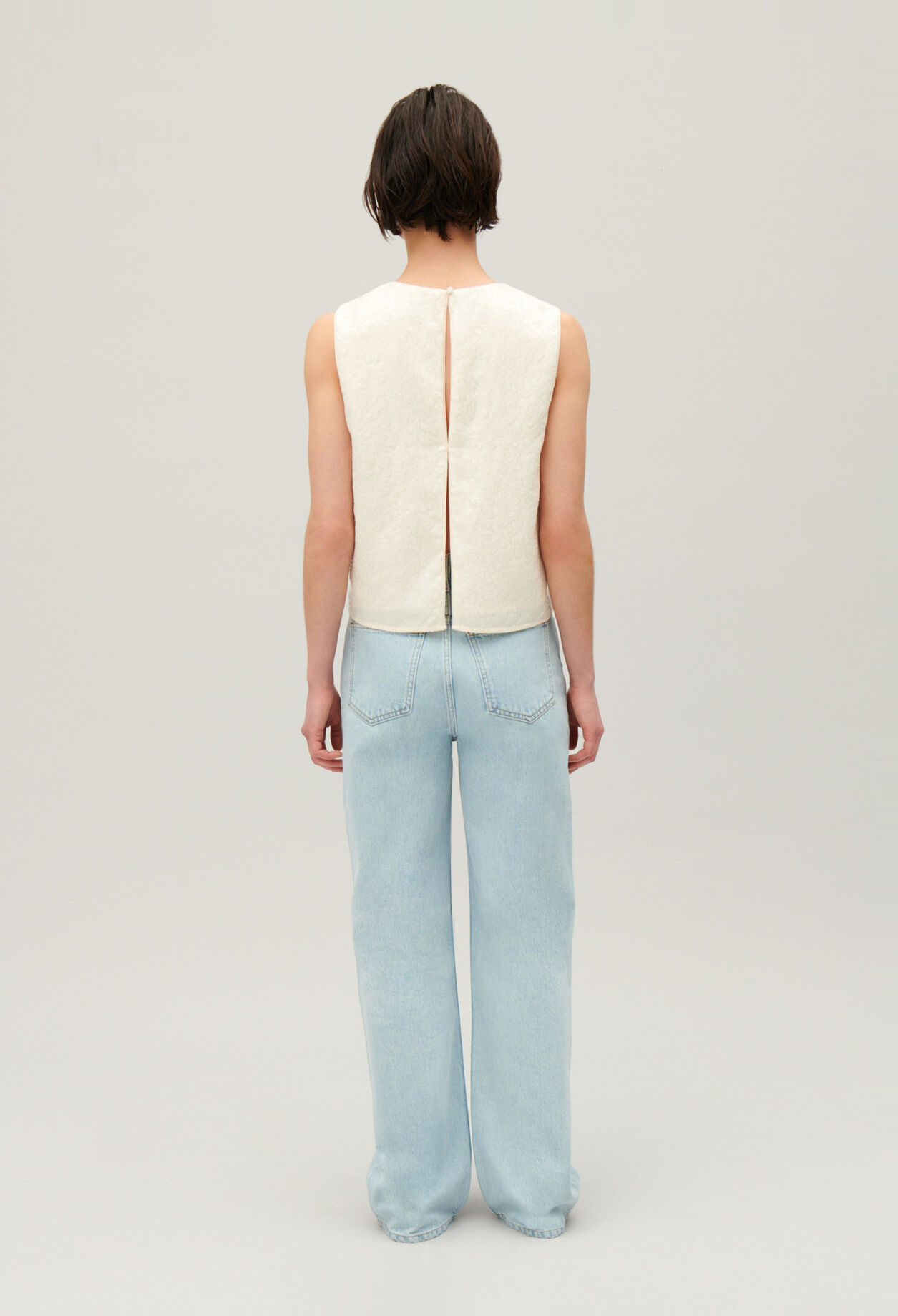Ecru sequined sleeveless top