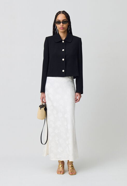 Mid-length flowy satin skirt