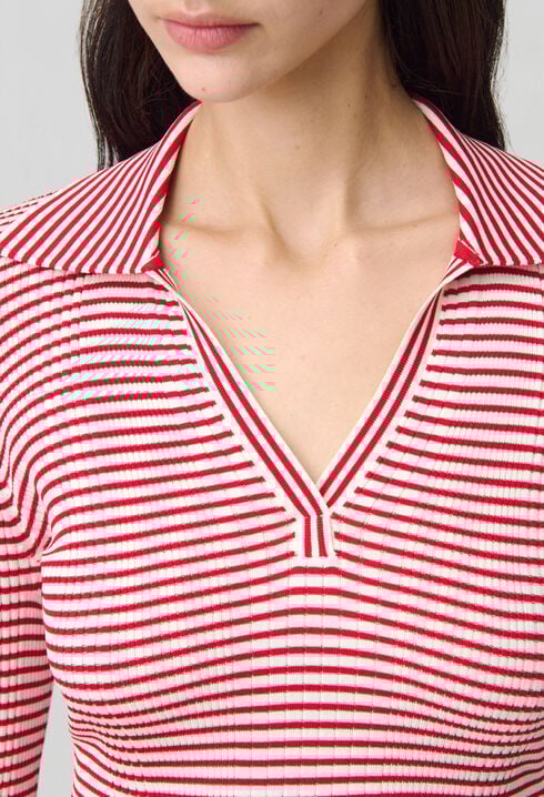 Striped frilled fine knit top