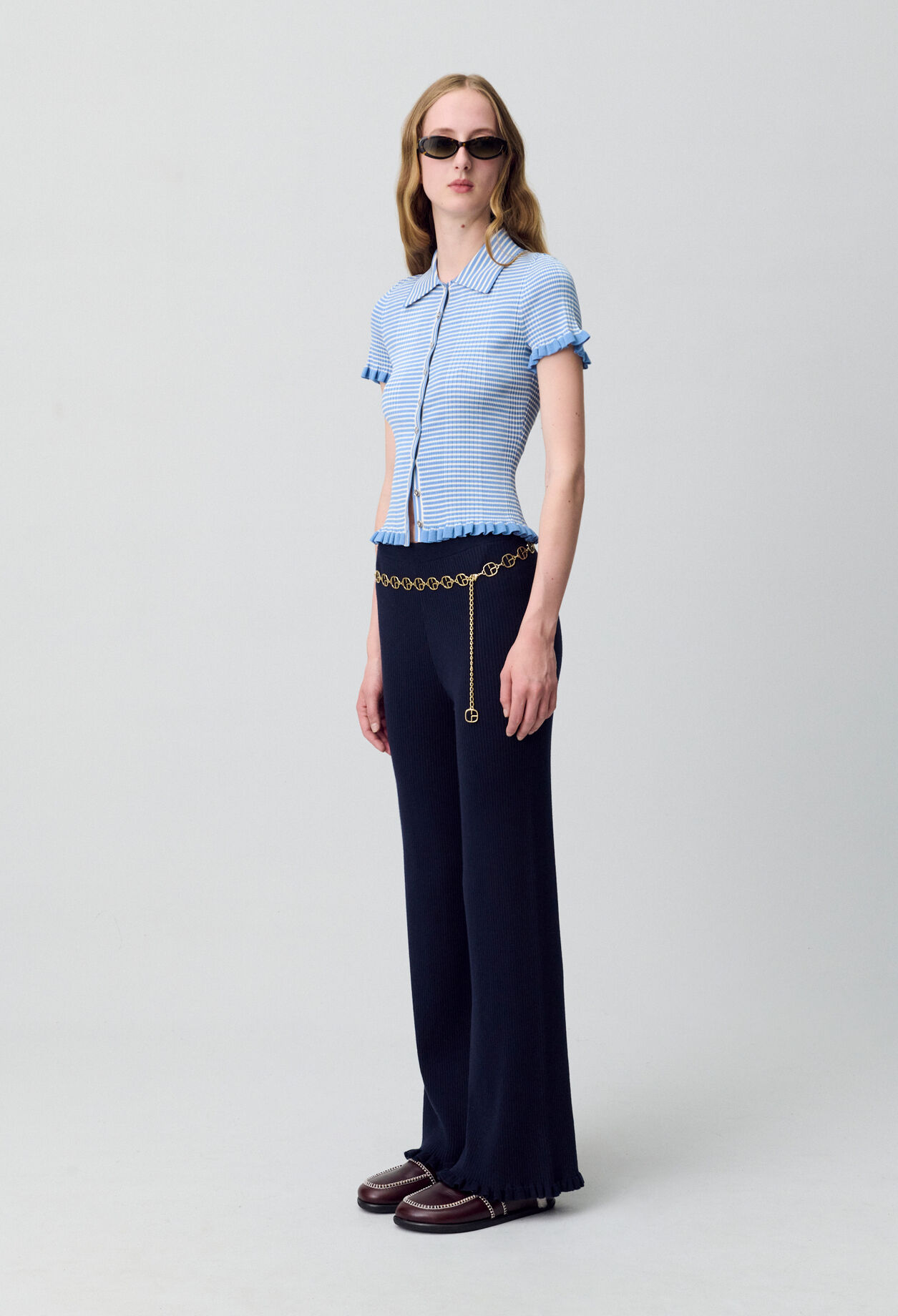 Buttoned striped polo top
