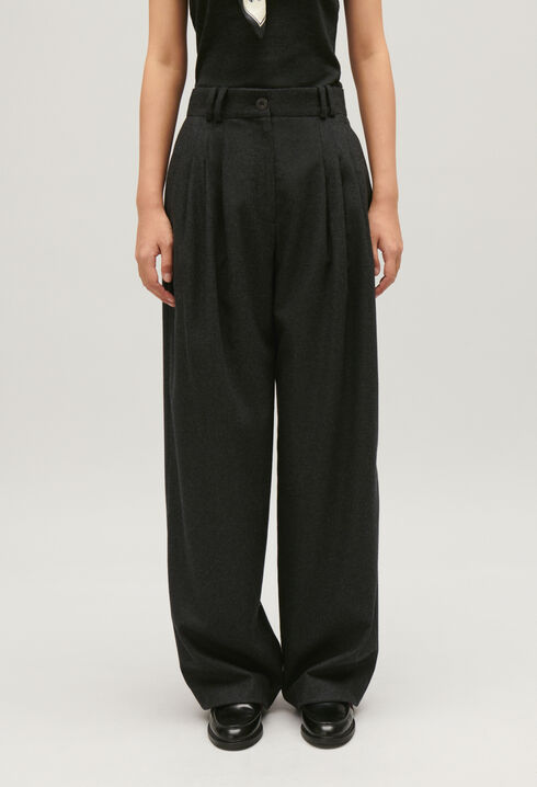 Flecked grey wide-leg trousers