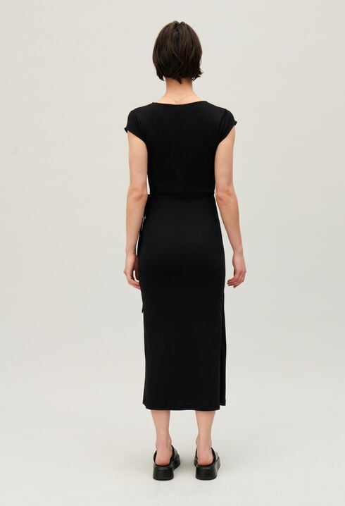 Black wrap midi dress