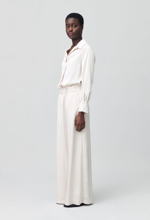 Wide-leg trousers with smocked waistband