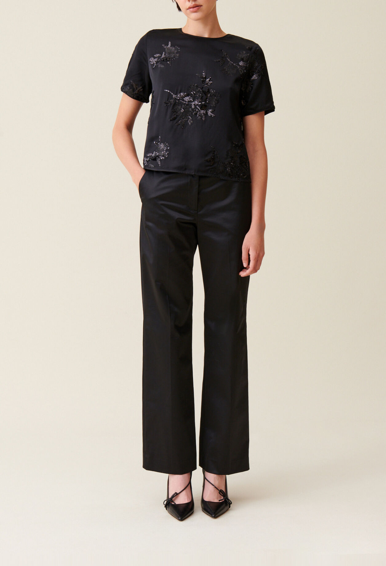 Black top with embroidered sequins