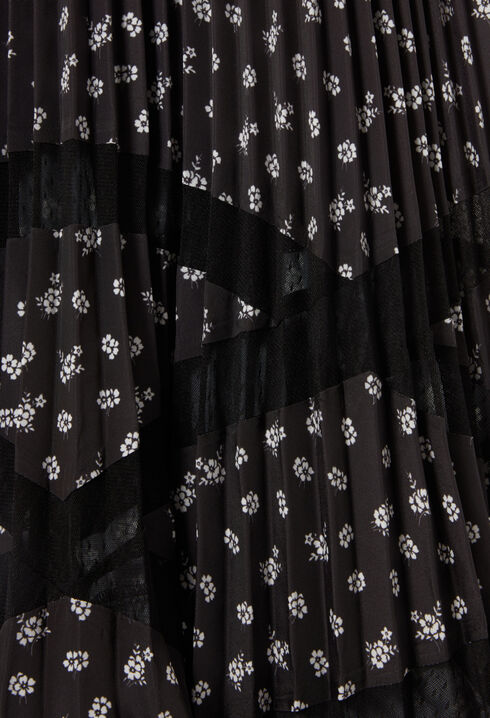 Asymmetric Floral Pleated Skirt
