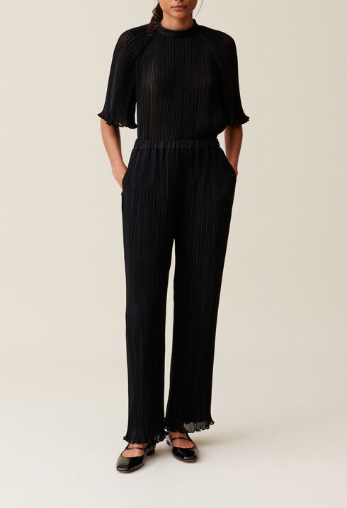Pleated Flowy Ruffle Trousers