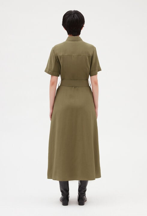 Flowing short-sleeved midi dress 