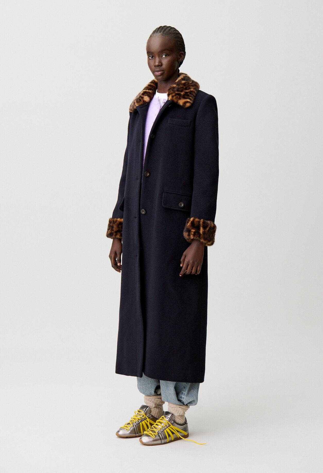 Long leopard-print wool coat