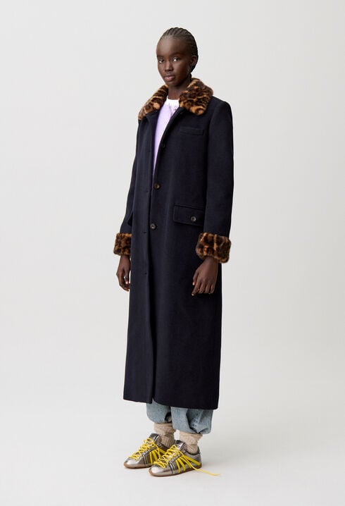 Long leopard-print wool coat