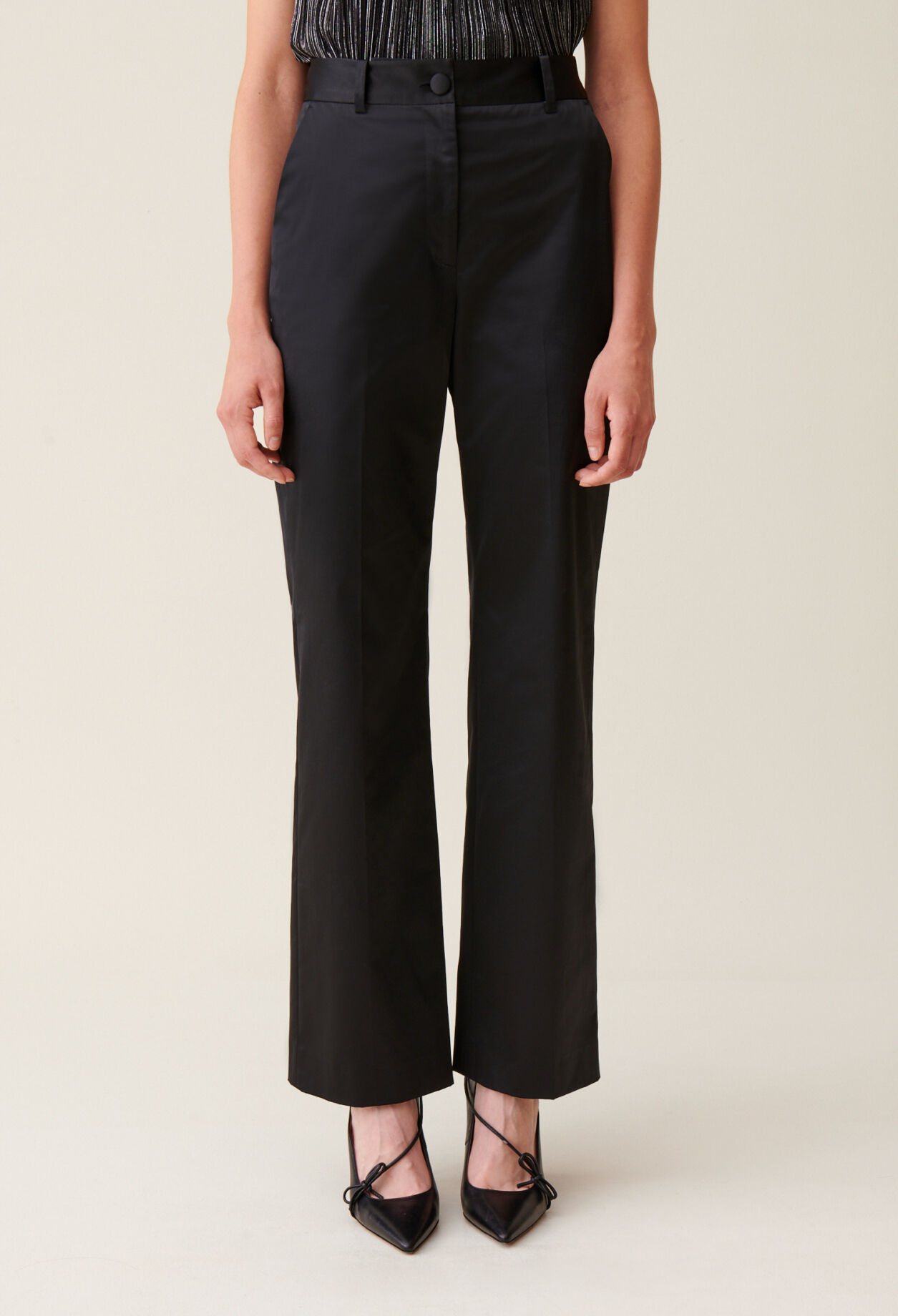 Black slim satin trousers