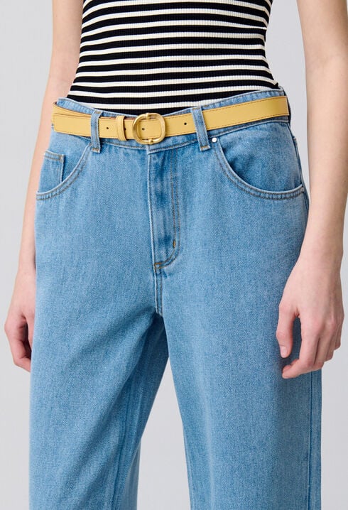 Leather belt gold buckle