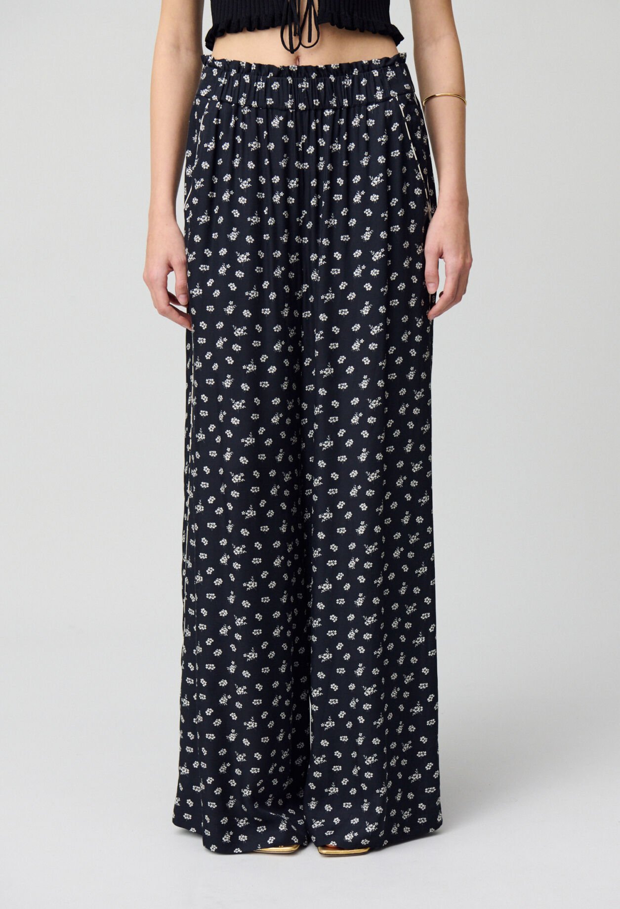Wide-Leg Fluid Print Trousers