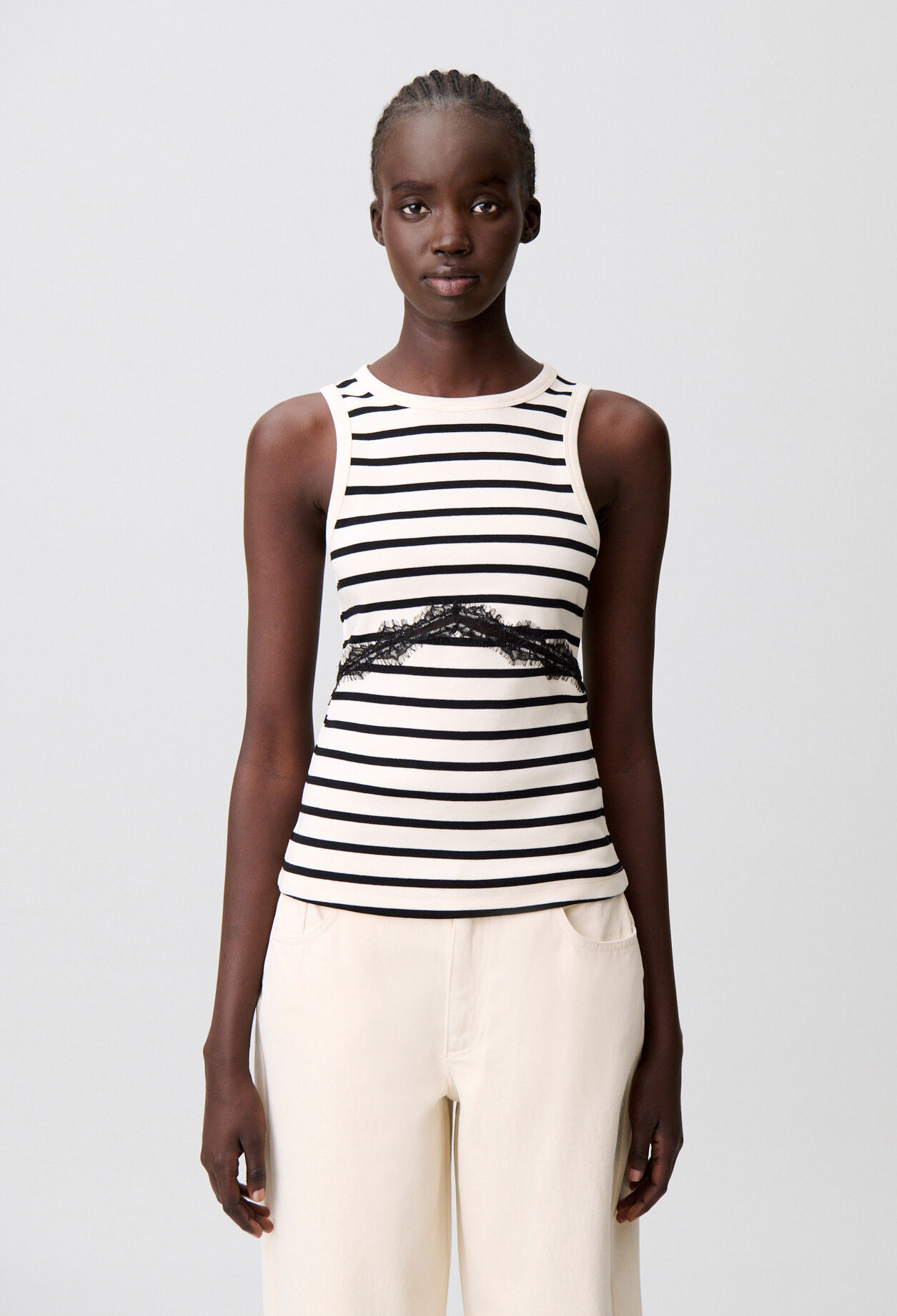 Breton stripe lace cotton T-shirt