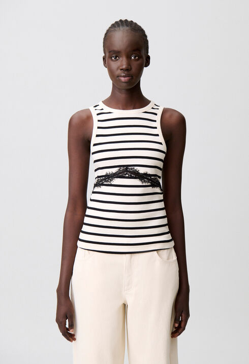 Breton stripe lace cotton T-shirt