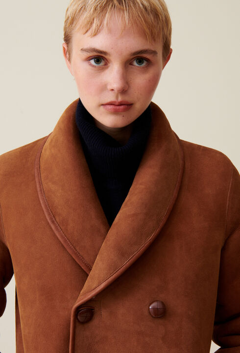 Reversible ecru wool coat