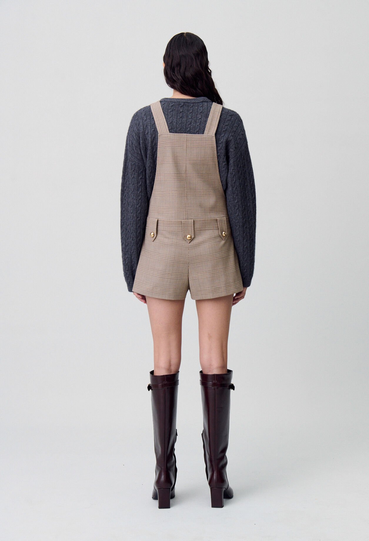 Checked dungaree playsuit