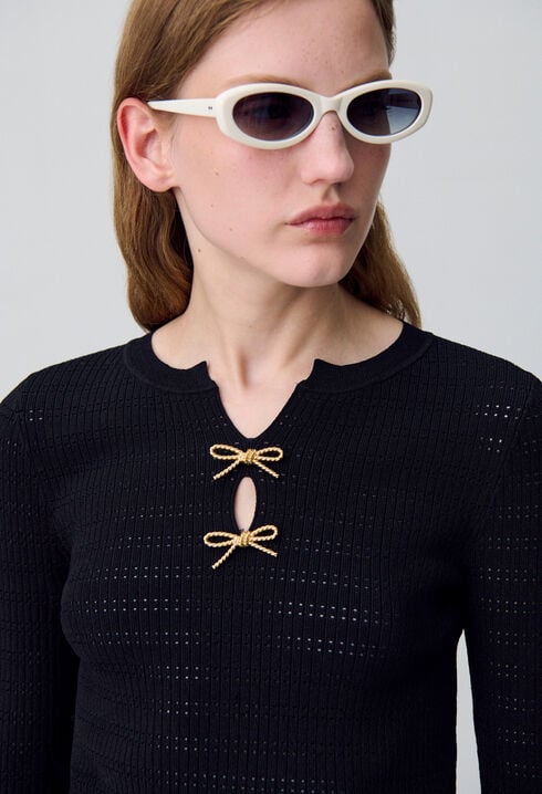 Fine knit bow jumper