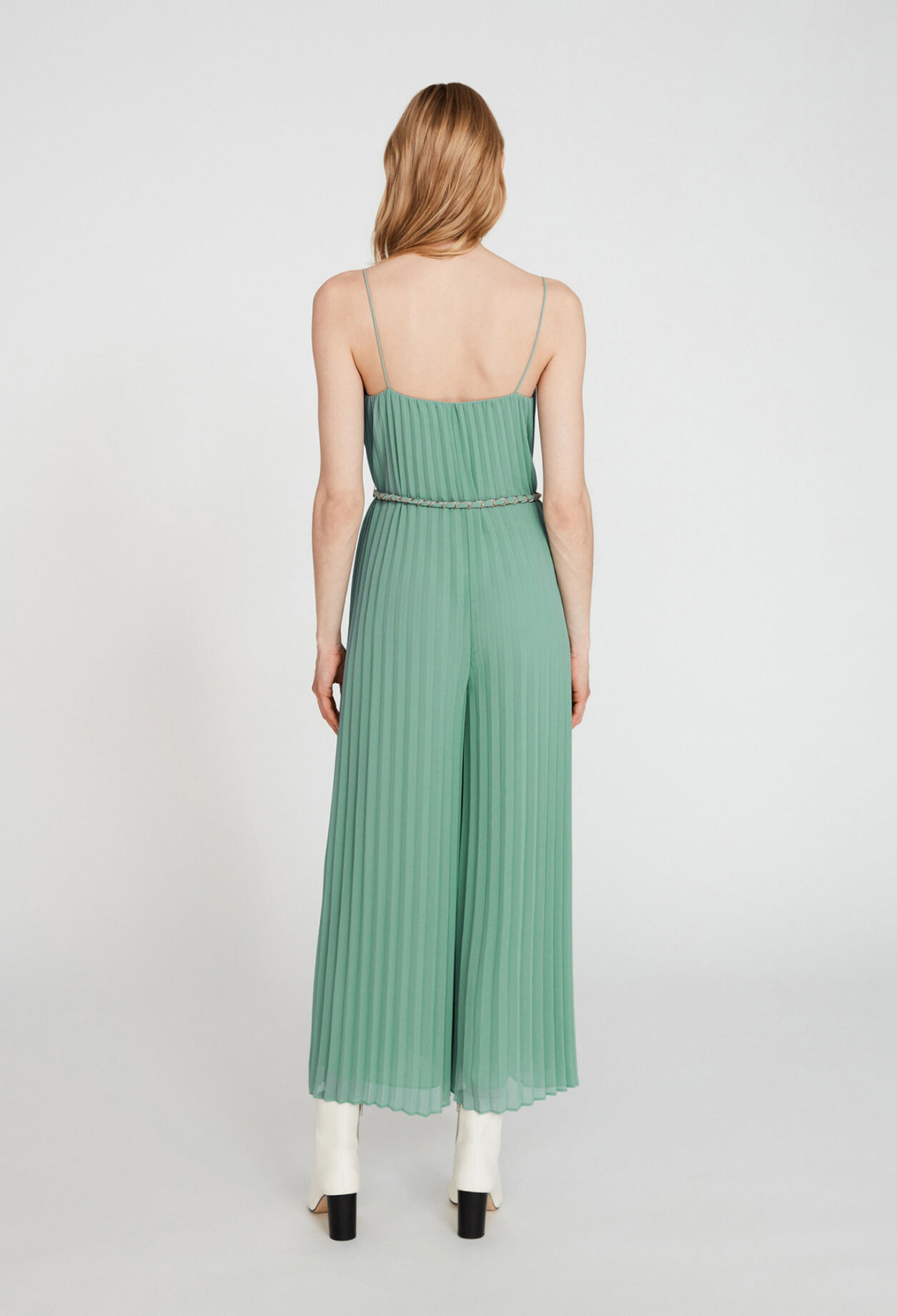 Pleated jumpsuit with straps