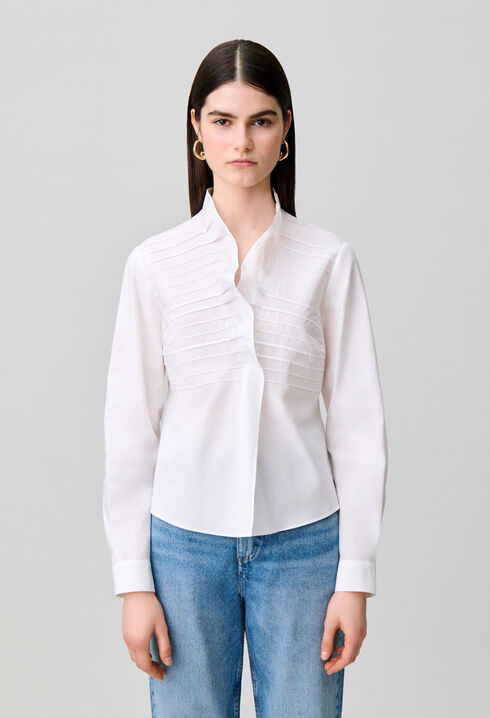 Poplin top with ruffled collar