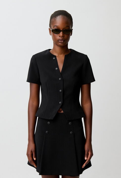 Fitted button-up V-neck top