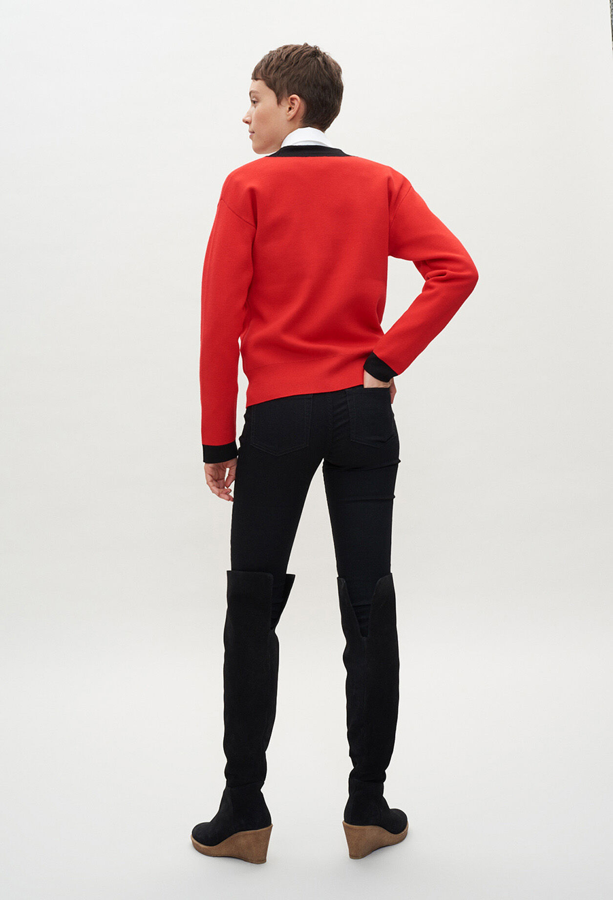 Red and black cardigan