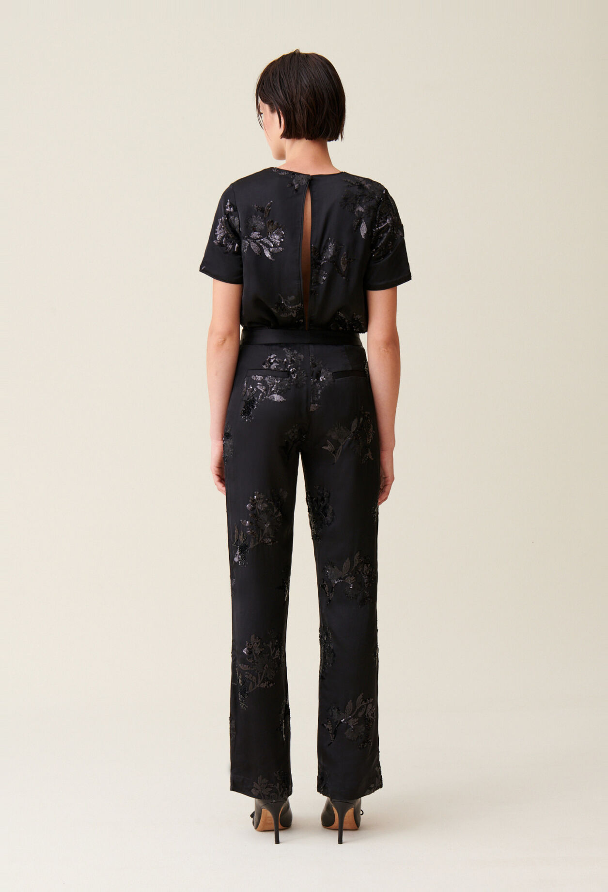 Black sequin-embellished trousers
