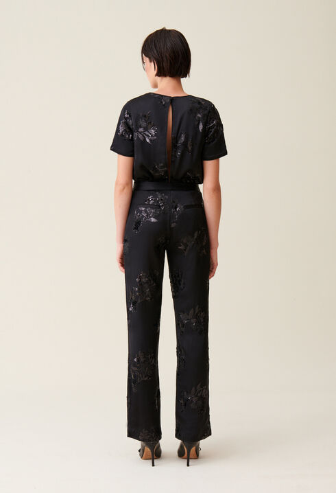 Black sequin-embellished trousers