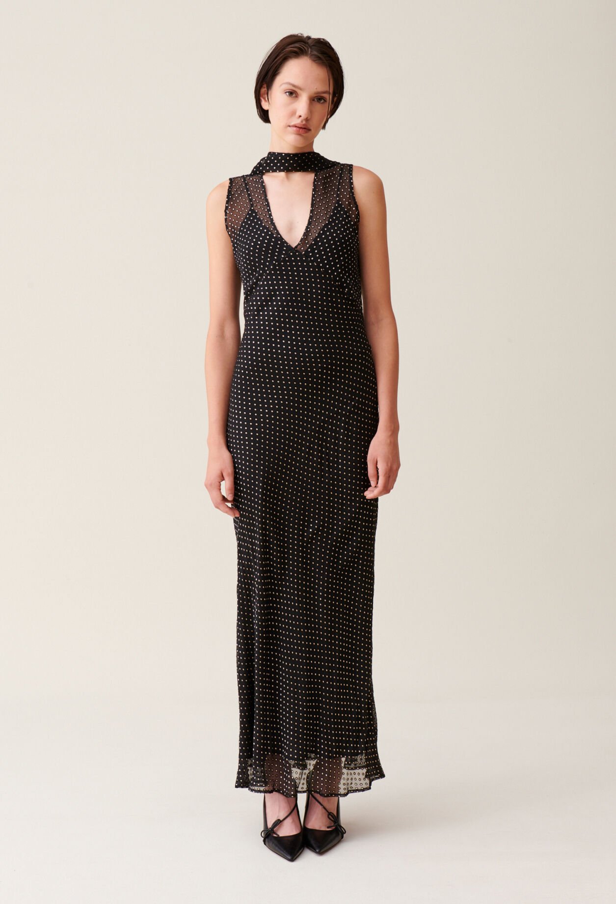 Sheer polka-dot maxi dress