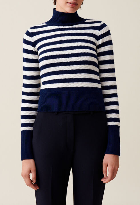 High-neck striped jumper