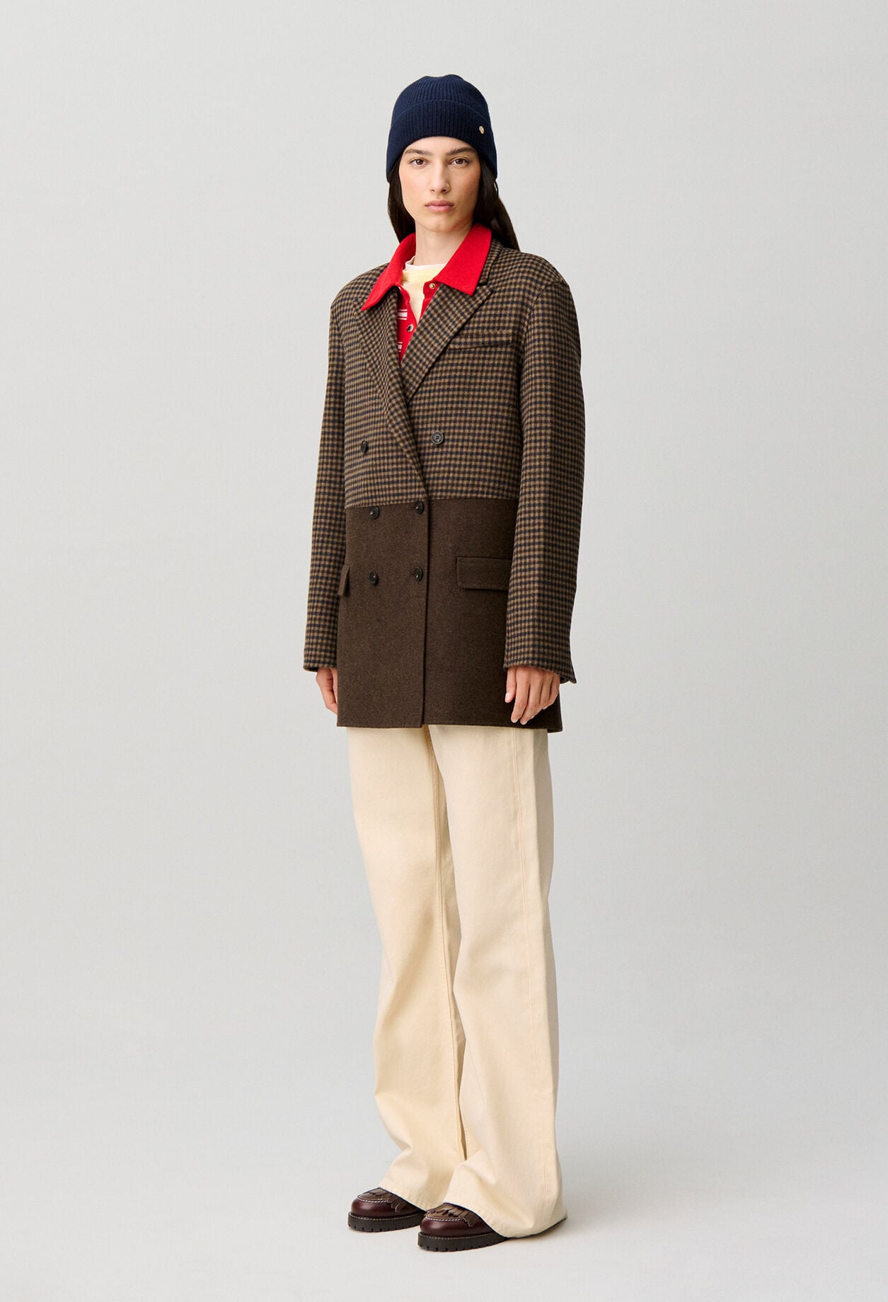 Plain checked wool coat
