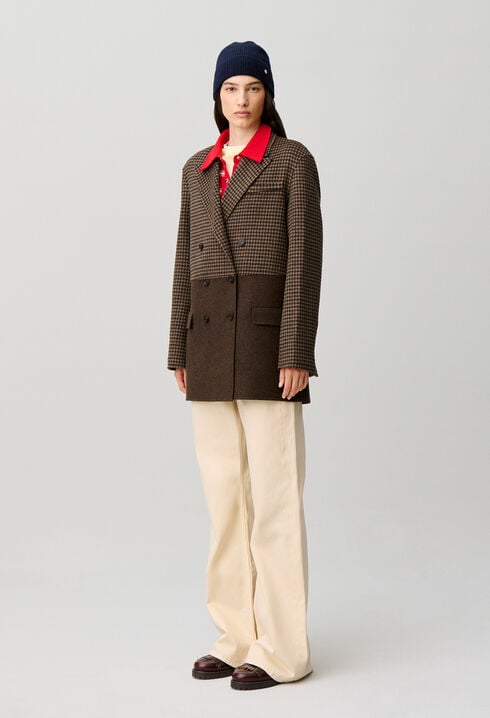 Plain checked wool coat