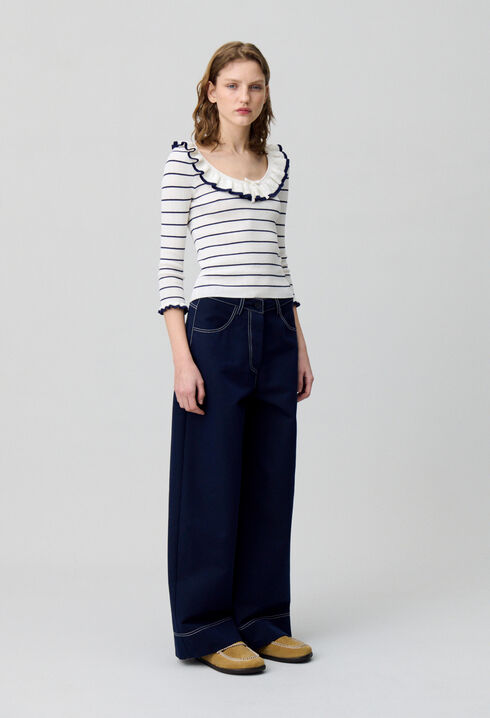 Striped frill knit top