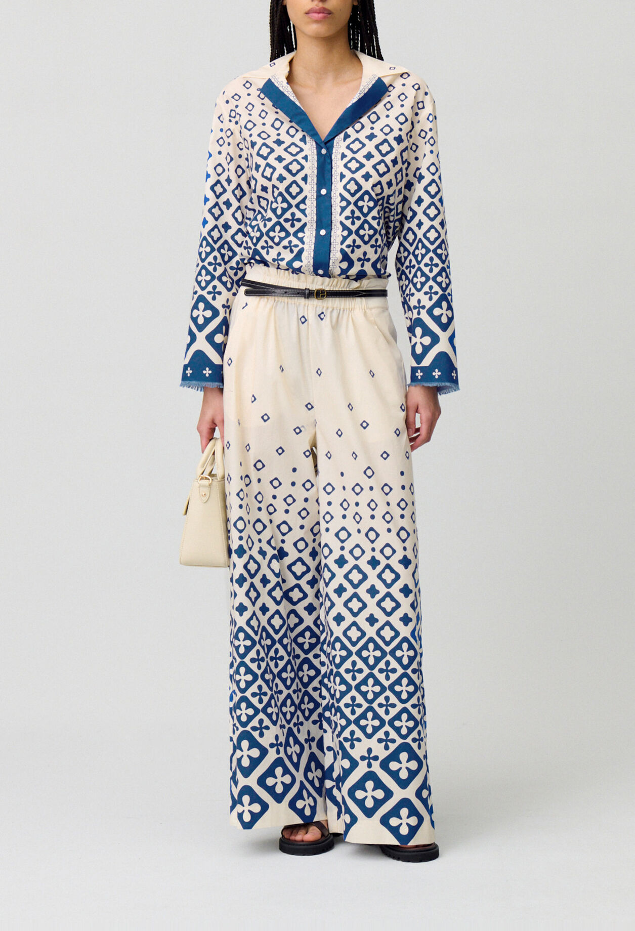 Wide-Leg Fluid Print Trousers