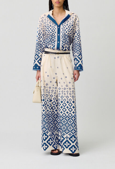 Wide-Leg Fluid Print Trousers