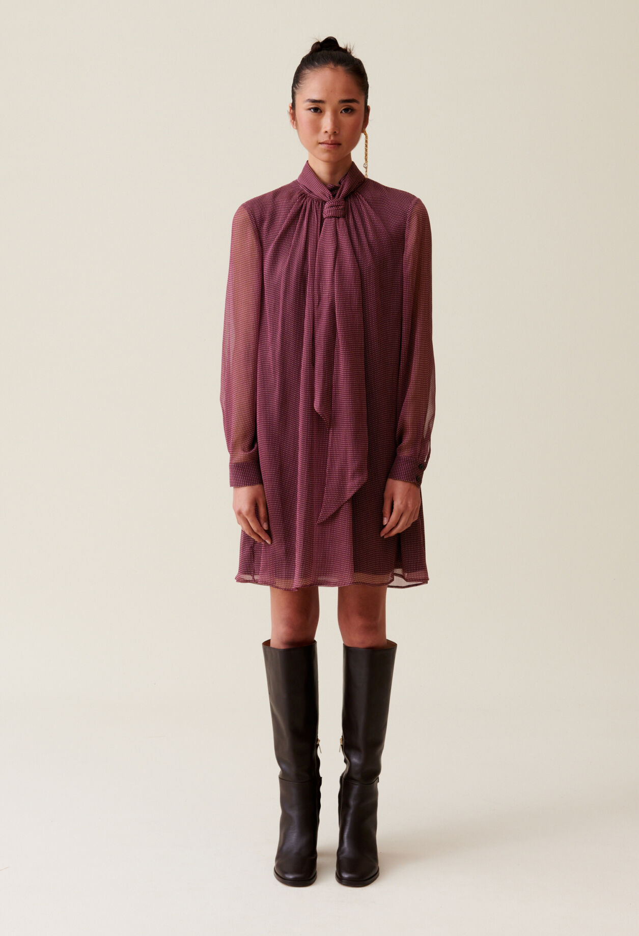 Flowy Dress with Tie Neck