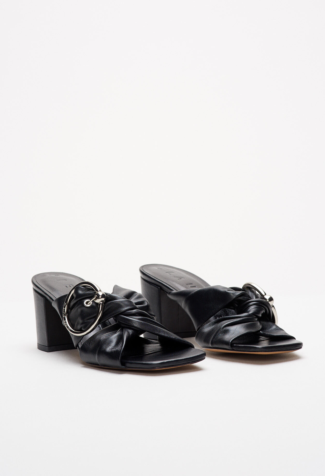Mule sandal with metal buckle
