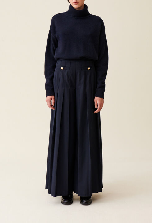 Navy blue loose-fit creased trousers 