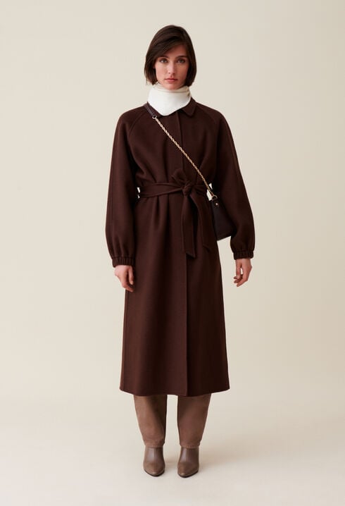 Brown belted long coat