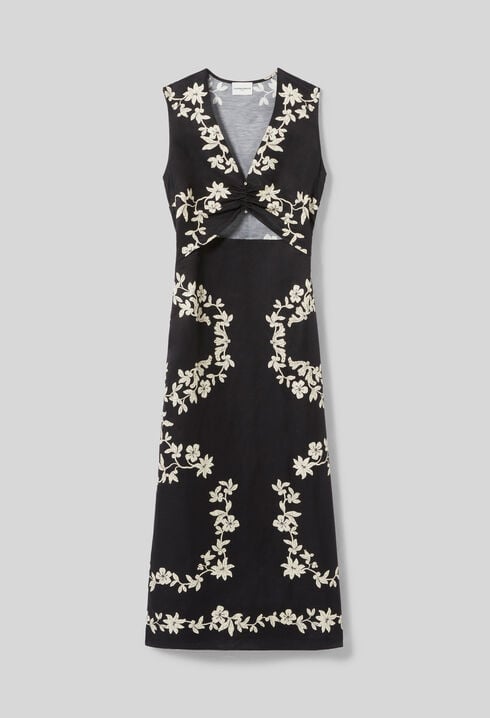 Long black embroidered dress