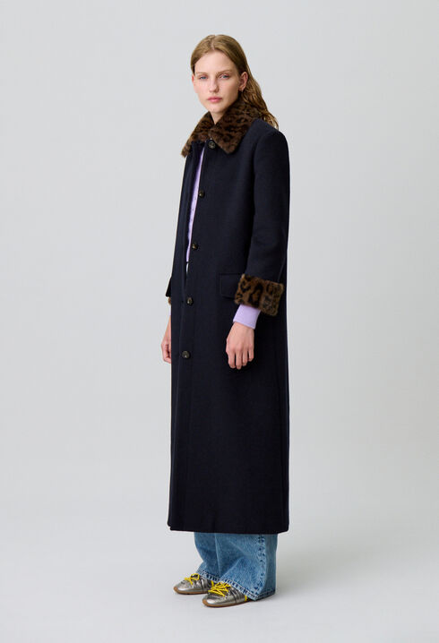 Long leopard-print wool coat