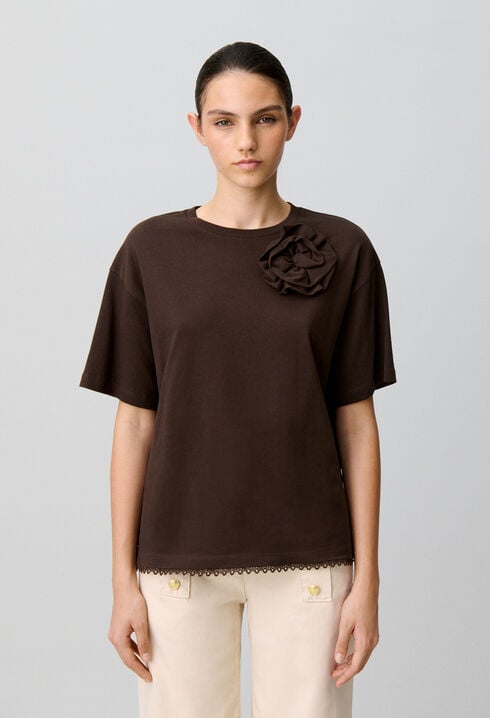 Tone-on-tone floral jersey T-shirt